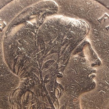 Detail of illustration of French Republic as a beautiful girl on an ancient coin