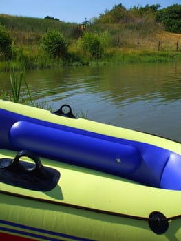 Small water raft on the lake.