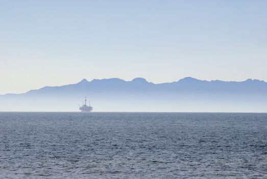 An off-shore oil platform on the pacific coast, off California