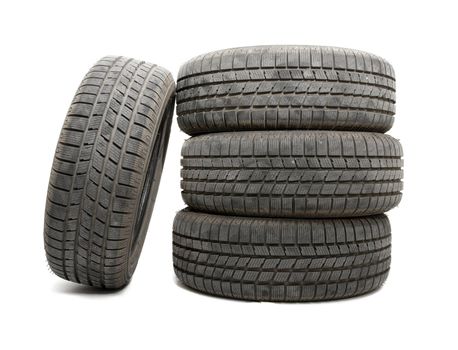 A set of tyres isolated on white background