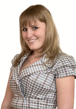 Portrait of the beautiful business girl in a chequered suit