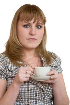 Portrait of the beautiful business girl in a chequered suit
