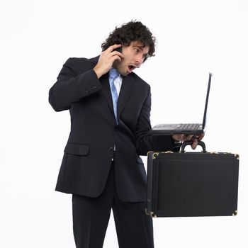 businessman with laptop and briefcase