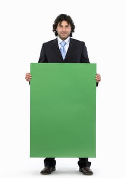 businessman holding blank sign