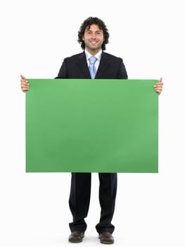 businessman holding blank sign