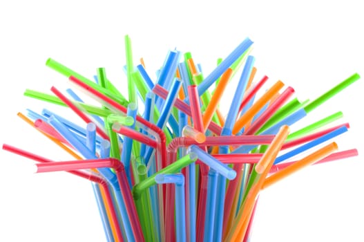 Drinking straws in multiple colors, isolated on white.