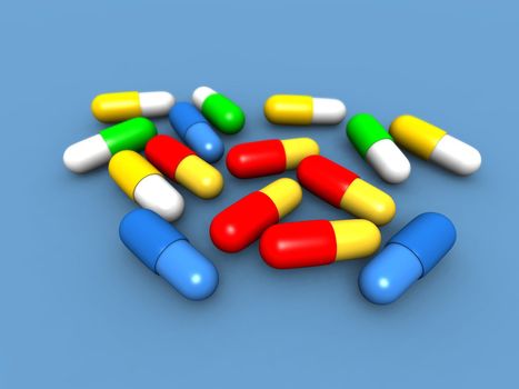 a 3D rendering of some colored capsules