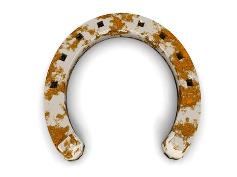 a 3D render of a steel horse shoe with some rust