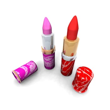 a 3d render of some red and pink lipsticks