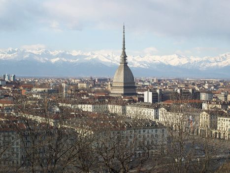 Turin panorama seen from the hill, with Mole Antonelliana (famous ugly wedding cake architecture)