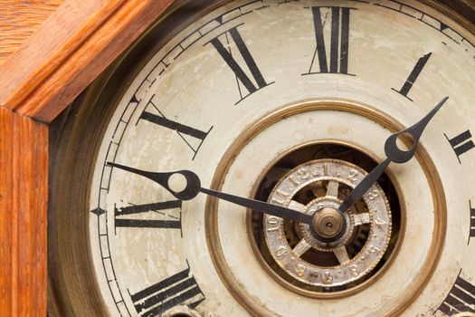 Worn Vintage Antique Clock Face and Mechanism.