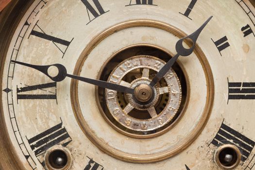 Worn Vintage Antique Clock Face and Mechanism.