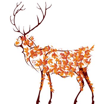 Sketch of a deer made from autumn leaves