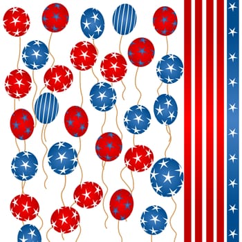 Background illustration with stars and stripes on helium balloons