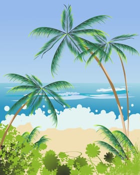 Beach landscape with palm trees