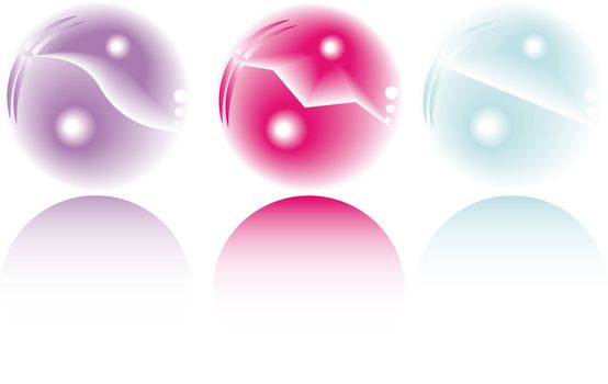 three pastel colored fantasy spheres with reflection
