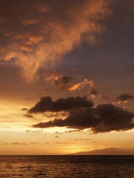 Sunset over the Pacific near Maui, Hawaii.