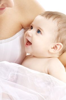 picture of happy mother with baby over white