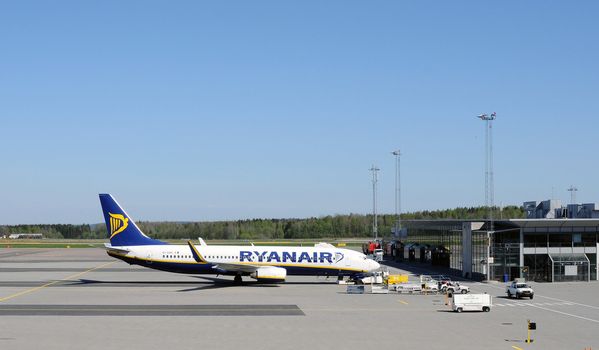 Airliner from Ryanair at Torp airport Norway