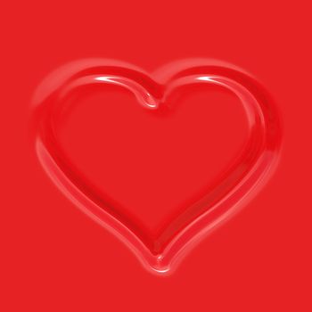 imprinted heart shape in red artificial plastic background 