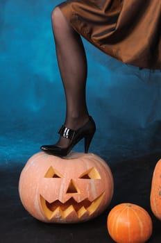 The leg of a witch costs on a pumpkin
