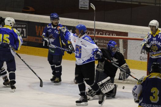 ZELL AM SEE, AUSTRIA - OCT 1: Austrian Icehockey Classic Tournament. Zdenek Vanek - father of NHL star Thomas Vanek - scores. Game Grazer Oldies vs. West coast stars (Result 2-2).