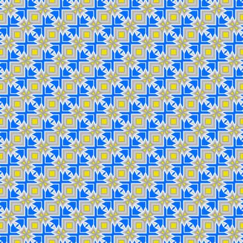 seamless texture of yellow knots diagonal on blue curves