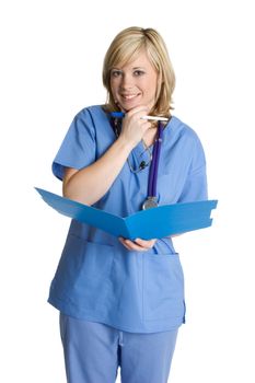 Pretty isolated nurse holding folder
