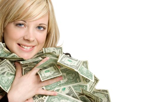Beautiful smiling girl holding money
