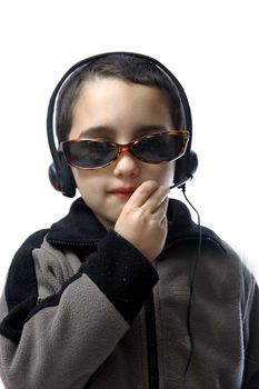 Smiling child wearing headset