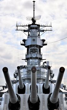 USS Missouri bridge and 16 inch gun turrets
