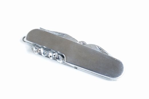 A small metal pocket knife on white background.