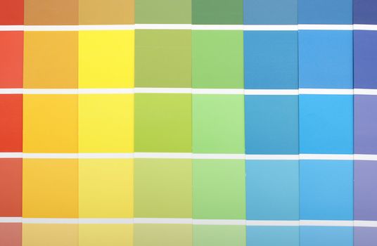 A spectrum of colorful paint samples.