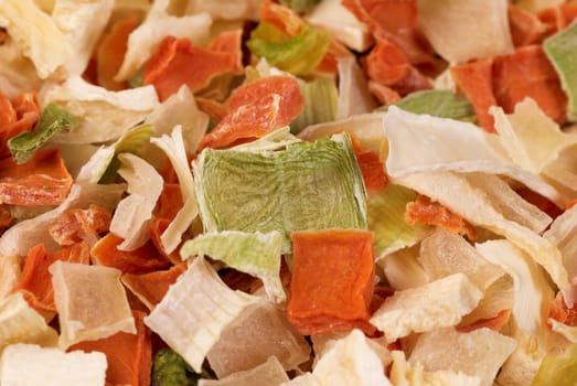 Closeup take of a mix of dehydrated vegetables