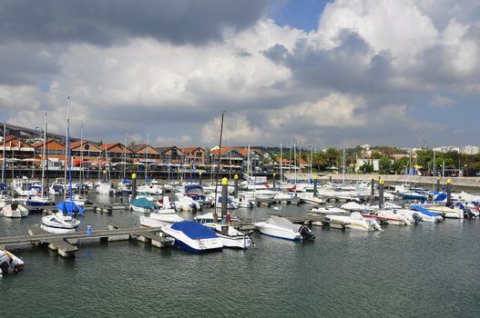 Yacht boats in the port city of Lisbon