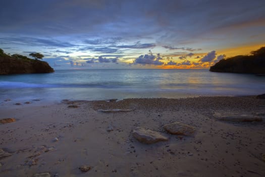 Sunset at Jeremi beach on Curacao, Caribbean 

