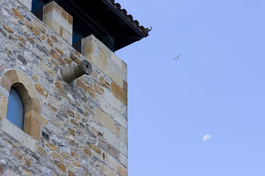 wall of an old castle wich is used now as a restaurant in the city of Portugalete, Spain