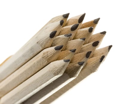 assorted pencils isolated on withe background in a composition