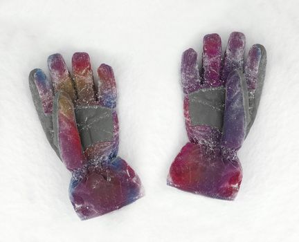 A pair of gloves on the fresh snow