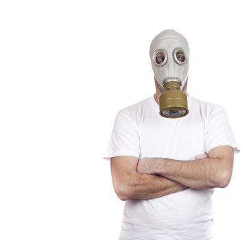 a man wearing a gas mask environment danger concept image