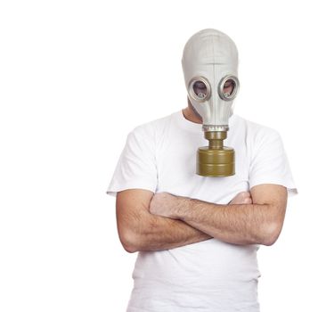 a man wearing a gas mask environment danger concept image