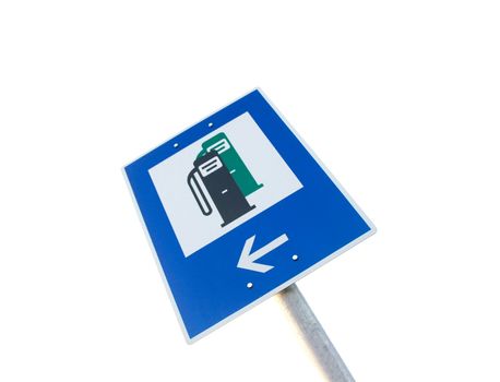 Traffic sign showing nearby fuel station