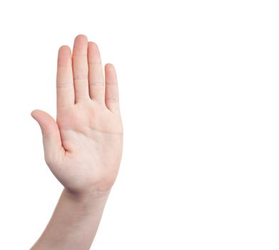 sign with the hand and fingers isolated over a withe background