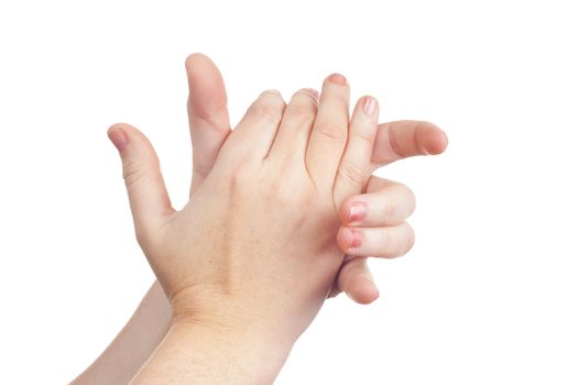 sign with the hand and fingers isolated over a withe background