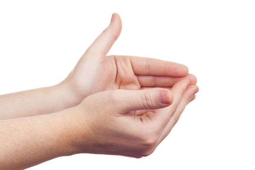 sign with the hand and fingers isolated over a withe background