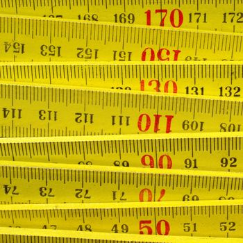 Detail of a wooden metric carpenter ruler
