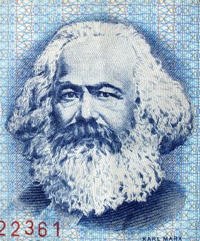 Portrait of Karl Marx on an East German banknote - money no more in use since the reunification of germany in 1991