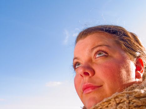 Beauty - Close up Portrait of a woman looking up at copyspace