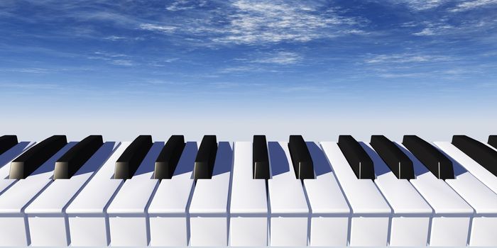 piano keyboard and blue sky - 3d illustration