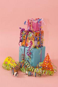 stock of colorfull presents with party decoration